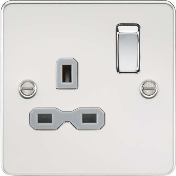 Knightsbridge MLA FPR7000PCG Flat plate 13A 1G DP switched socket - polished chrome with grey insert