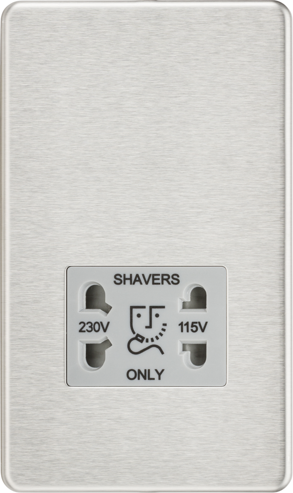 Knightsbridge MLA SF8900BCG Screwless 115/230V Dual Voltage Shaver Socket - Brushed Chrome with Grey Insert