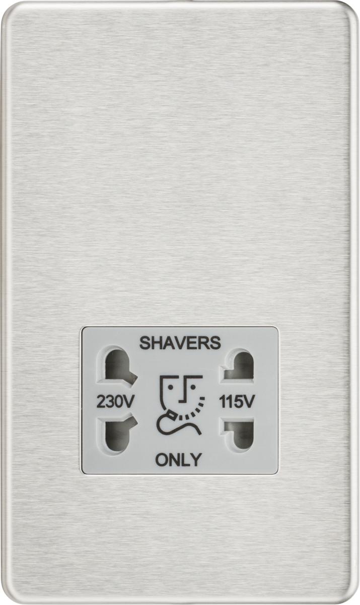 Knightsbridge MLA SF8900BCG Screwless 115/230V Dual Voltage Shaver Socket - Brushed Chrome with Grey Insert