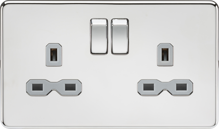 Knightsbridge MLA SFR9000PCG Screwless 13A 2G DP switched socket - polished chrome with grey insert