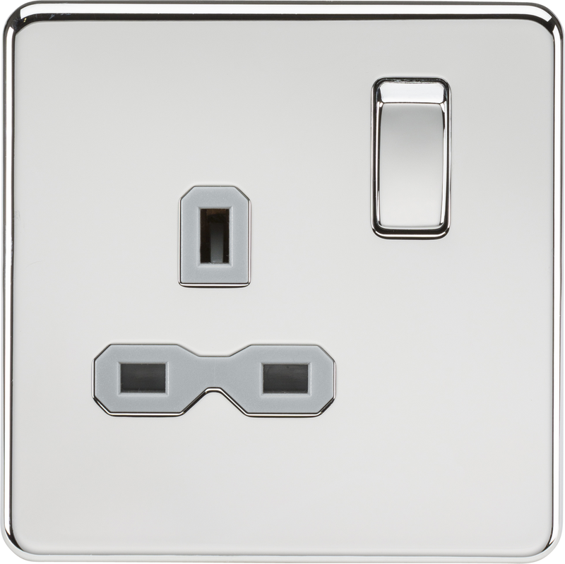 Knightsbridge MLA SFR7000PCG Screwless 13A 1G DP switched socket - polished chrome with grey insert