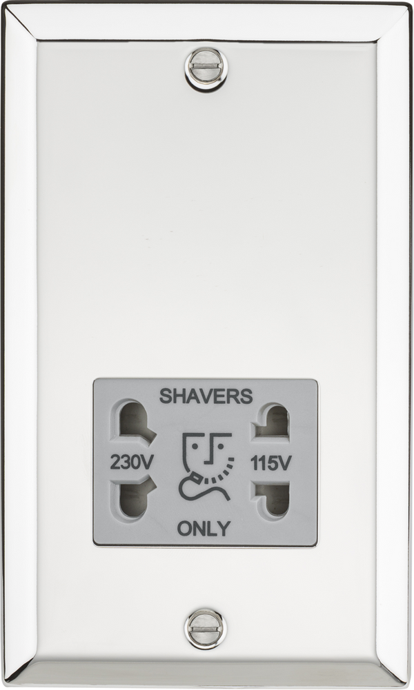 Knightsbridge MLA CV89PCG 115-230V Dual Voltage Shaver Socket with Grey Insert - Bevelled Edge Polished Chrome