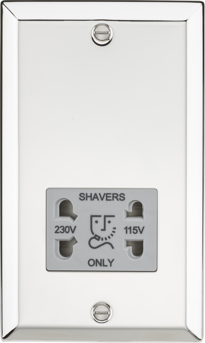 Knightsbridge MLA CV89PCG 115-230V Dual Voltage Shaver Socket with Grey Insert - Bevelled Edge Polished Chrome