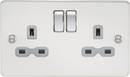Knightsbridge MLA FPR9000PCG Flat plate 13A 2G DP switched socket - polished chrome with grey insert