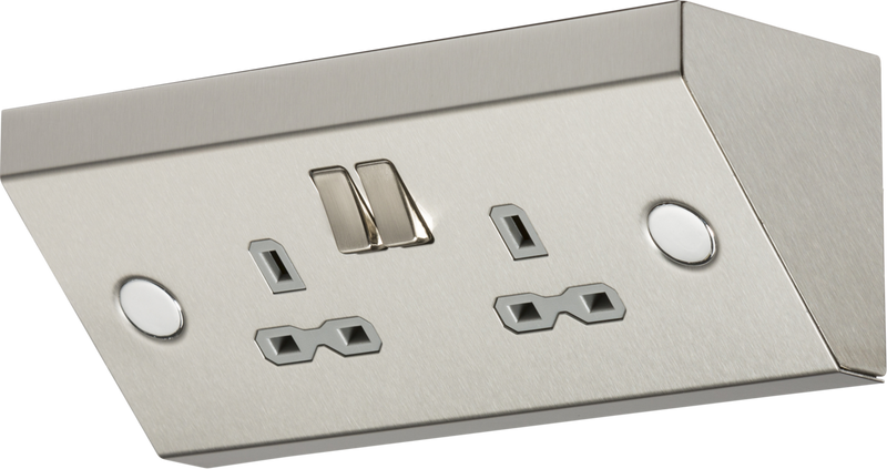 Knightsbridge MLA SKR008 13A 2G Mounting DP Switched Socket - Stainless Steel with grey insert