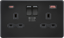 Knightsbridge MLA Screwless SFR9945MBB 13A 2G DP Switched Socket with Dual USB A+C [45W FASTCHARGE] - Matt Black