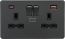 Knightsbridge MLA Screwless SFR9945AT 13A 2G DP Switched Socket with Dual USB A+C {45W FASTCHARGE] - Anthracite