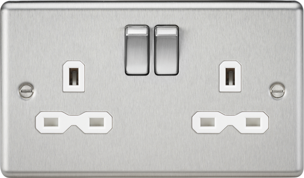 Knightsbridge MLA CL9BCW 13A 2G DP Switched Socket with White Insert - Rounded Edge Brushed Chrome