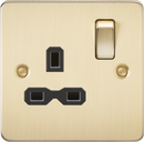Knightsbridge MLA FPR7000BB Flat plate 13A 1G DP switched socket - brushed brass with black insert