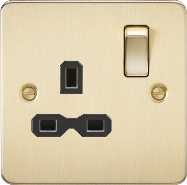 Knightsbridge MLA FPR7000BB Flat plate 13A 1G DP switched socket - brushed brass with black insert