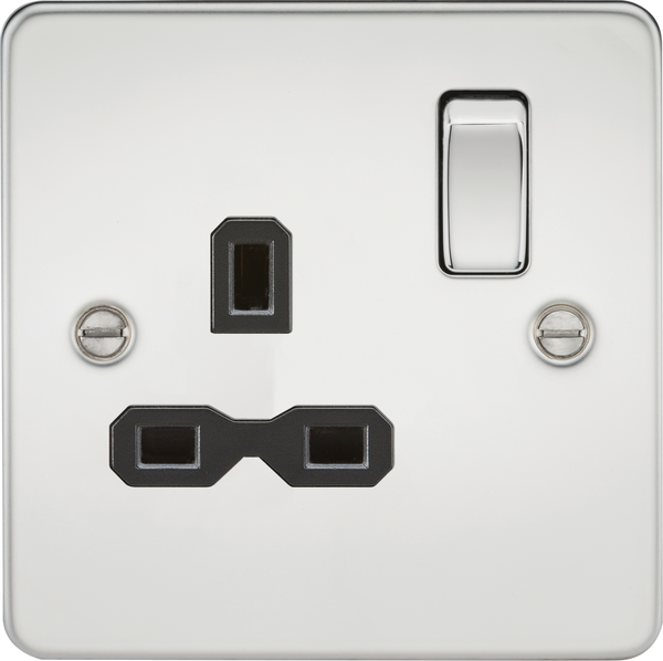 Knightsbridge MLA FPR7000PC Flat plate 13A 1G DP switched socket - polished chrome with black insert