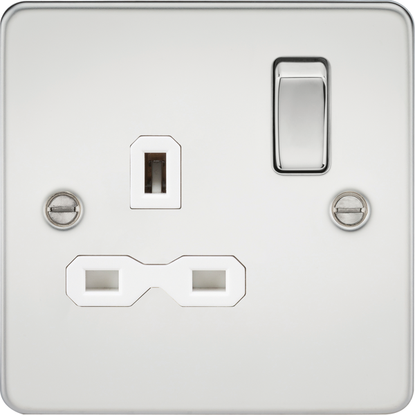 Knightsbridge MLA FPR7000PCW Flat plate 13A 1G DP switched socket - polished chrome with white insert