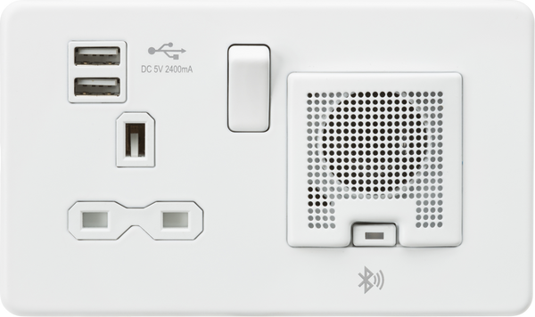 Knightsbridge MLA SFR9905MW Screwless 13A socket, USB chargers (2.4A) and Bluetooth Speaker - Matt white