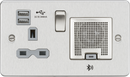 Knightsbridge MLA FPR9905BCG Flat Plate 13A socket, USB chargers (2.4A) and Bluetooth Speaker - Brushed chrome with grey insert