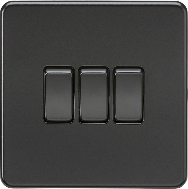 Knightsbridge MLA SF4000MBB Screwless 10AX 3G 2-Way Switch - Matt Black with black rockers