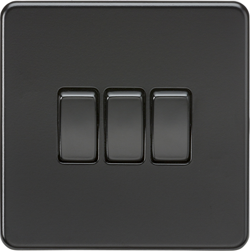 Knightsbridge MLA SF4000MBB Screwless 10AX 3G 2-Way Switch - Matt Black with black rockers
