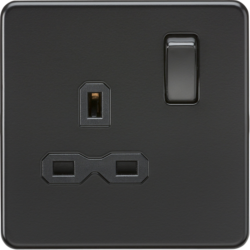 Knightsbridge MLA SFR7000MBB Screwless 13A 1G DP switched socket - Matt black with black insert