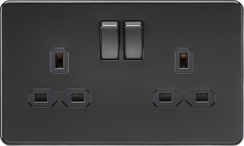 Knightsbridge MLA SFR9000MBB Screwless 13A 2G DP switched socket - matt black with black insert