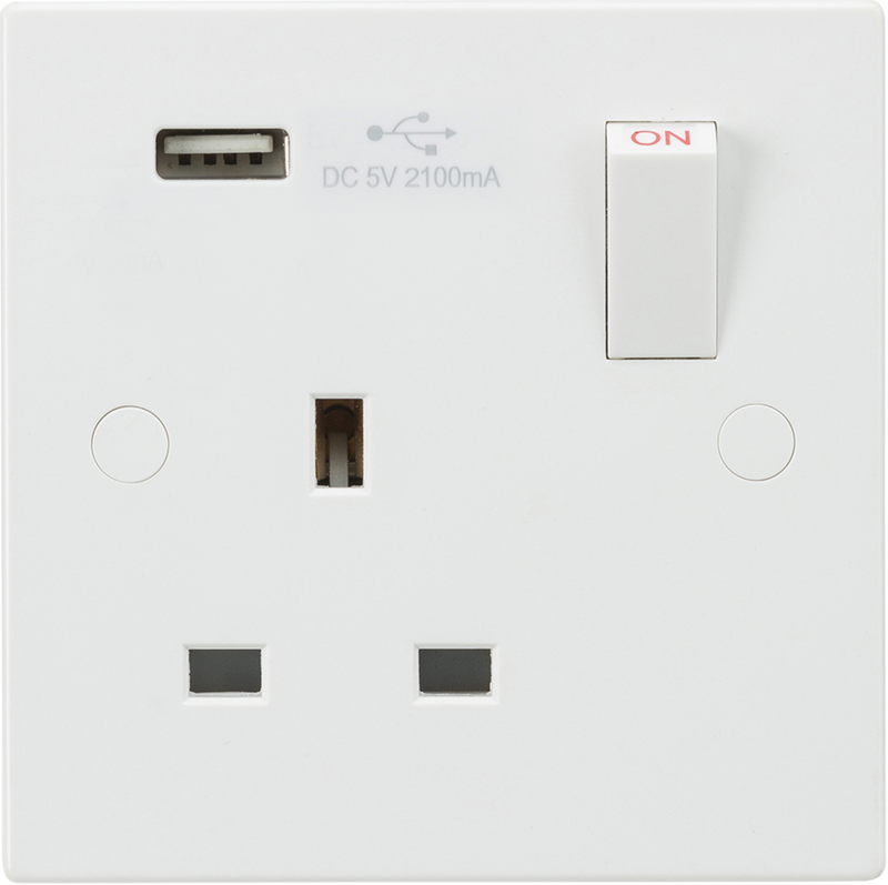 Knightsbridge MLA SN9903 13A 1G Switched Socket with USB Charger 5V DC 2.1A