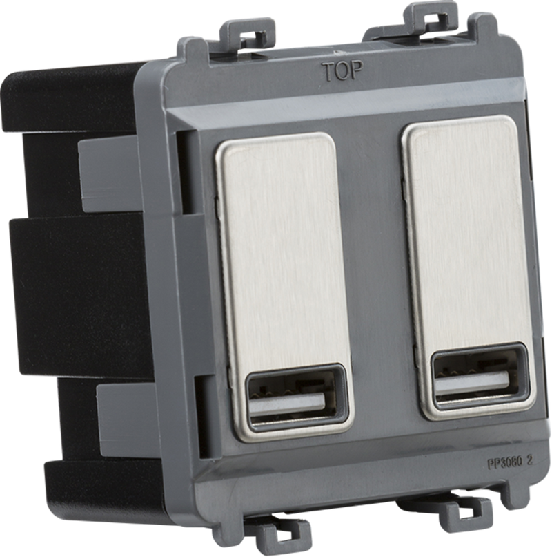 Knightsbridge MLA GDM016BC Dual USB charger module (2 x grid positions) 5V 2.4A (shared) - brushed chrome