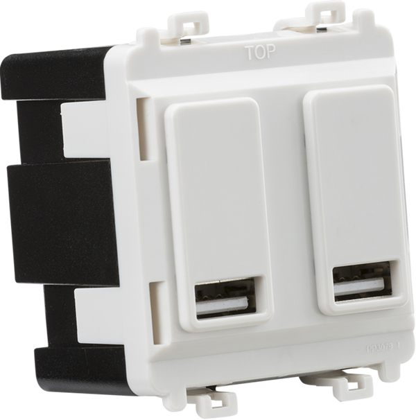 Knightsbridge MLA GDM016U Dual USB charger module (2 x grid positions) 5V 2.4A (shared) - white