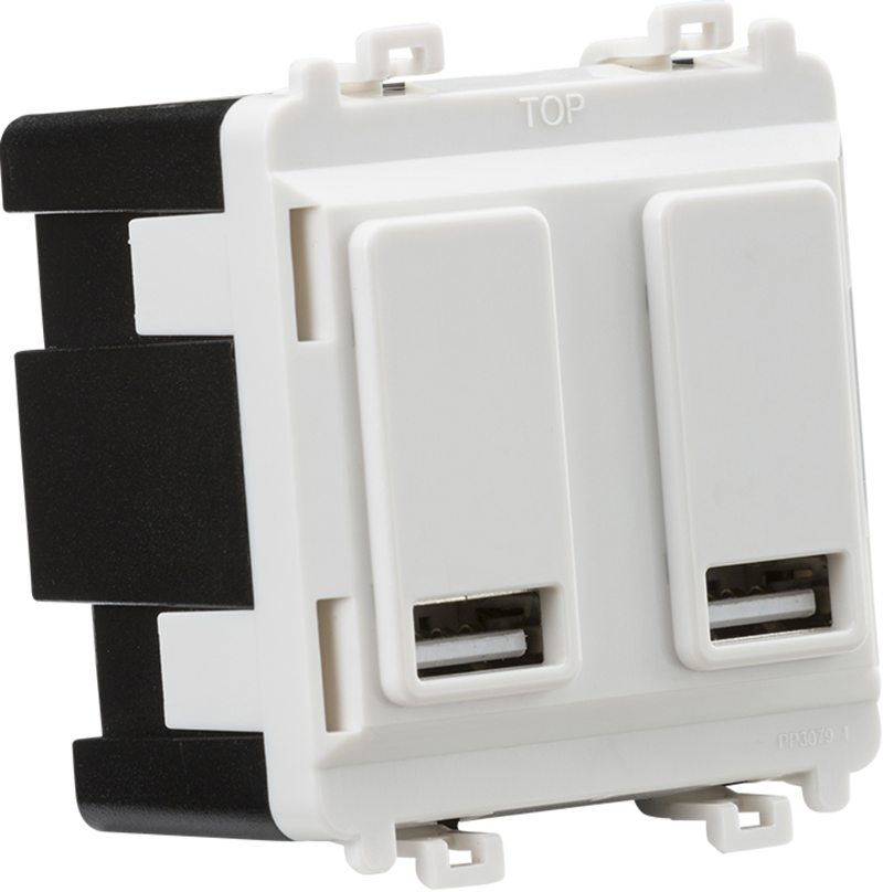 Knightsbridge MLA GDM016U Dual USB charger module (2 x grid positions) 5V 2.4A (shared) - white