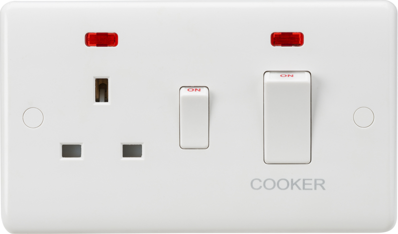 Knightsbridge MLA CU8333NW Curved Edge 45A DP Cooker Switch and 13A Socket with Neons (White Rocker)