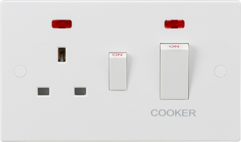 Knightsbridge MLA SN8333NW 45A DP Cooker Switch and 13A Socket with Neons (White Rocker)