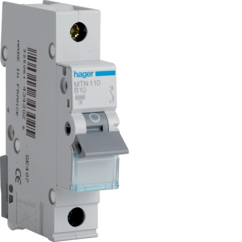 Hager MTN110 10A, 1-Pole, 6kA, B-Type MCB