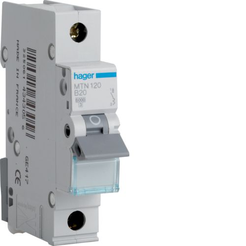 Hager MTN125 25A, 1-Pole, 6kA, B-Type MCB