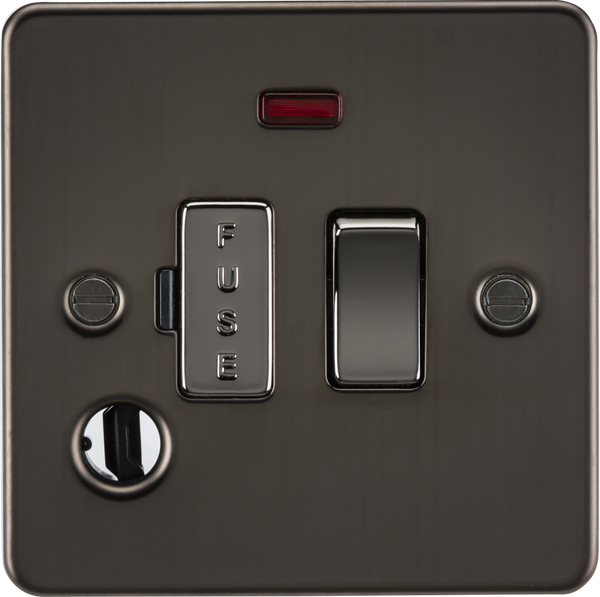 Knightsbridge MLA FP6300FGM Flat Plate 13A switched fused spur unit with neon and flex outlet - gunmetal