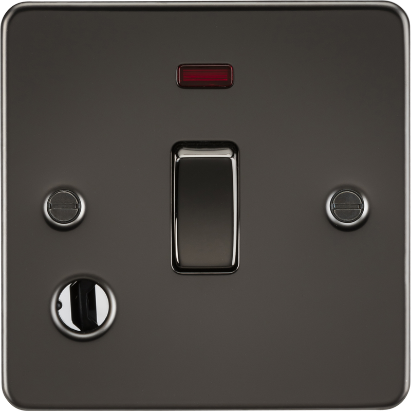 Knightsbridge MLA FP8341FGM Flat Plate 20A 1G DP switch with neon and flex outlet - gunmetal