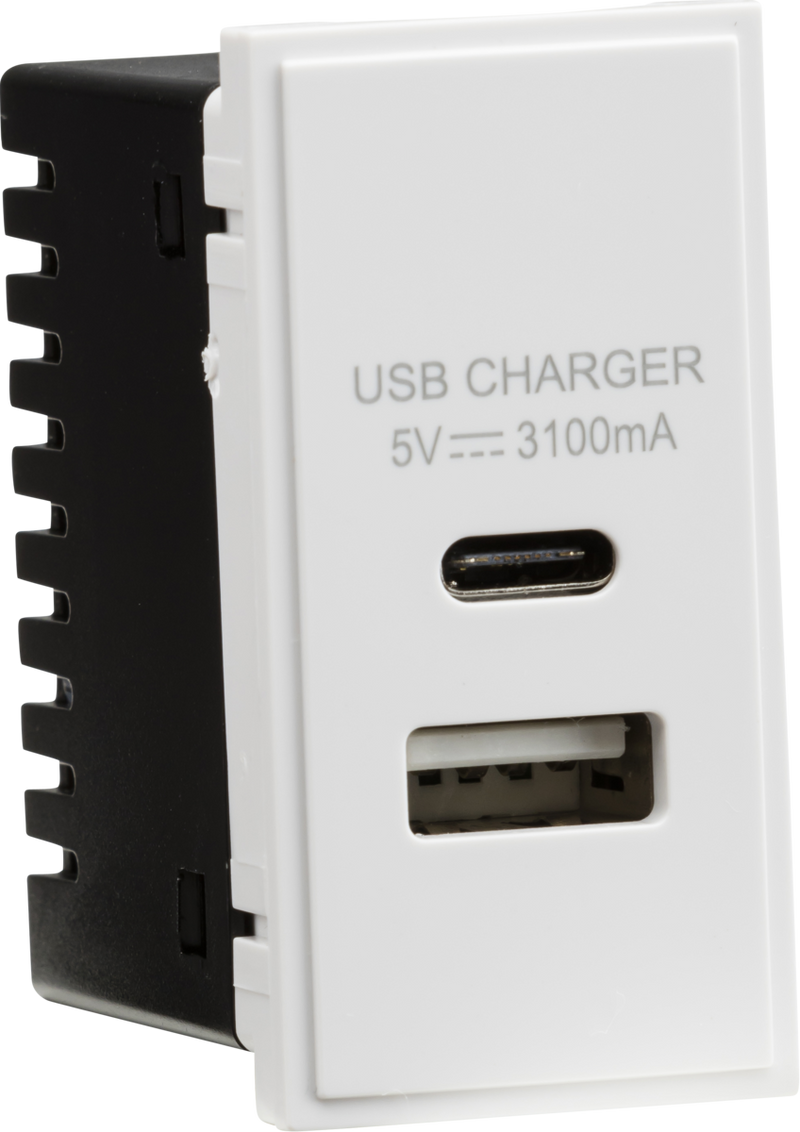 Knightsbridge MLA NETUSBCWH Dual USB Charger (3.1A) Module 25 x 50mm - White
