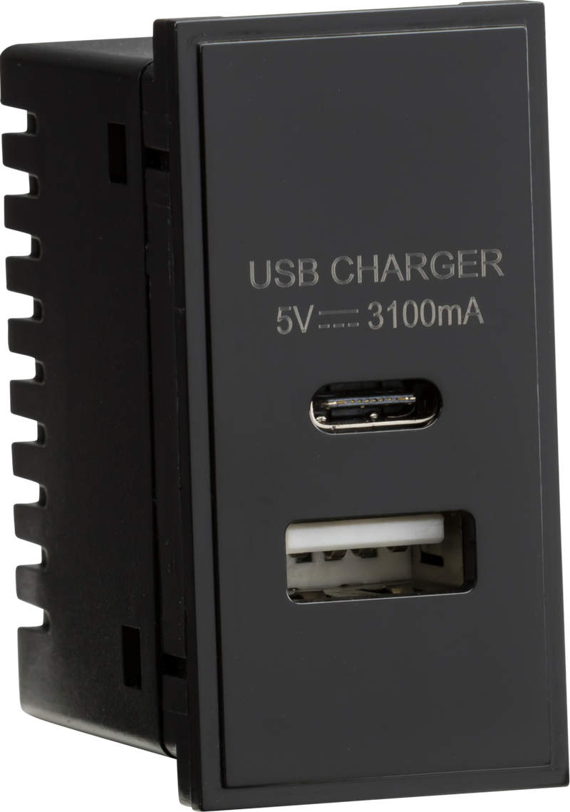 Knightsbridge MLA NETUSBCBK Dual USB Charger (3.1A) Module 25 x 50mm - Black