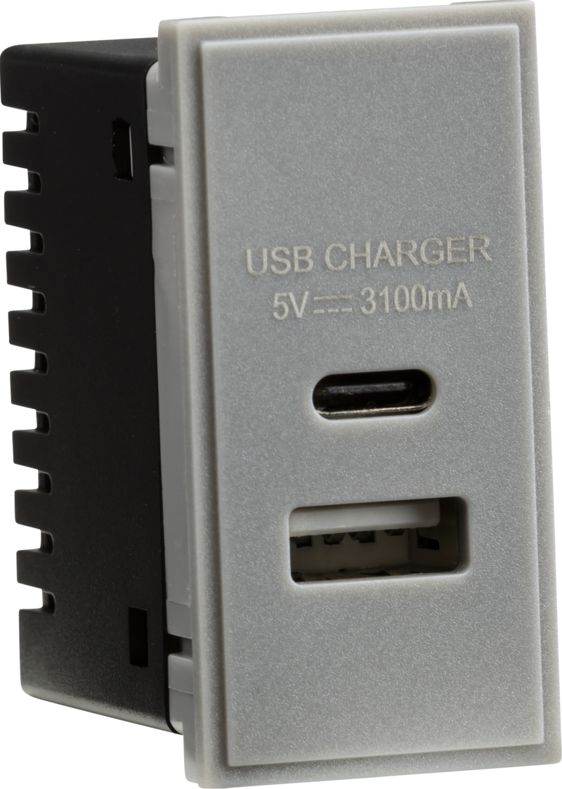 Knightsbridge MLA NETUSBCGY Dual USB Charger (3.1A) Module 25 x 50mm - Grey