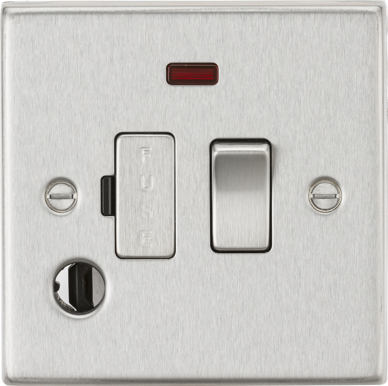 Knightsbridge MLA CS63FBC 13A Switched Fused Spur Unit with Neon & Flex Outlet - Square Edge Brushed Chrome