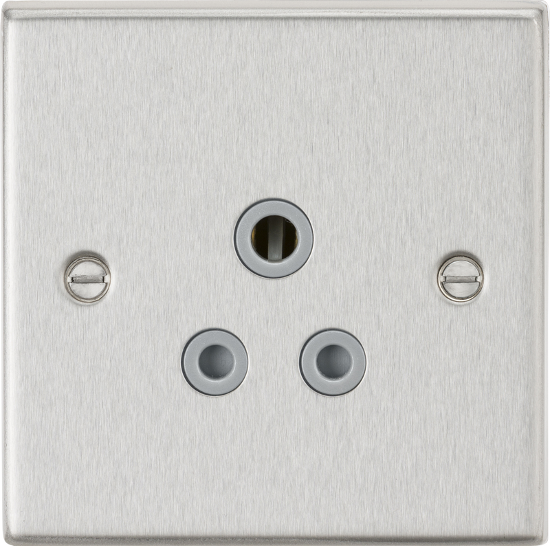 Knightsbridge MLA CS5ABCG 5A Unswitched Socket - Square Edge Brushed Chrome Finish with Grey Insert