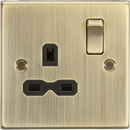 Knightsbridge MLA CS7AB 13A 1G DP Switched Socket with Black Insert - Square Edge Antique Brass
