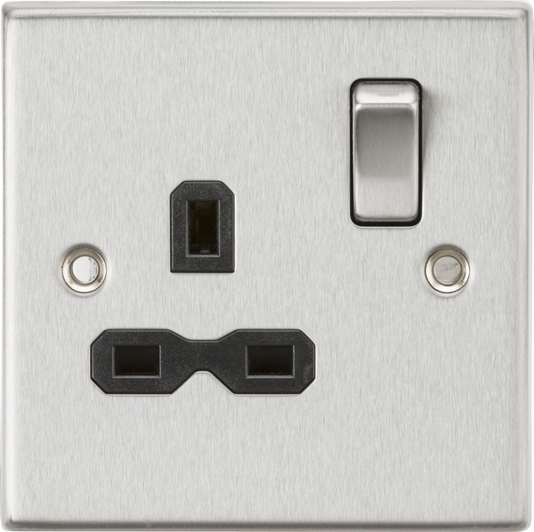 Knightsbridge MLA CS7BC 13A 1G DP Switched Socket with Black Insert - Square Edge Brushed Chrome