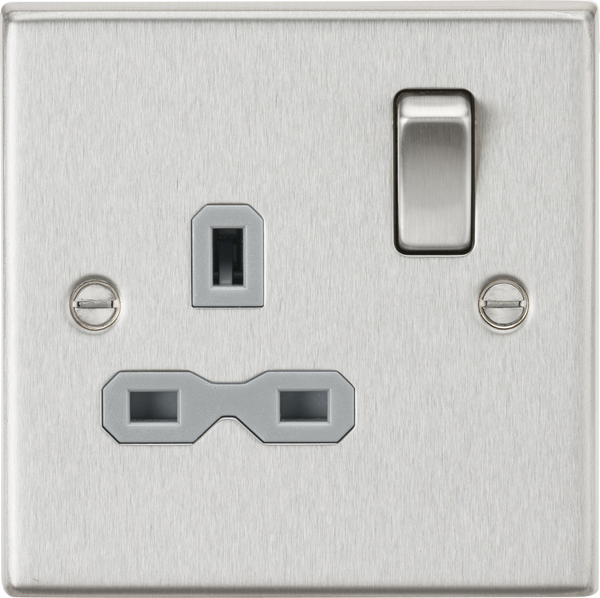 Knightsbridge MLA CS7BCG 13A 1G DP Switched Socket with Grey Insert - Square Edge Brushed Chrome