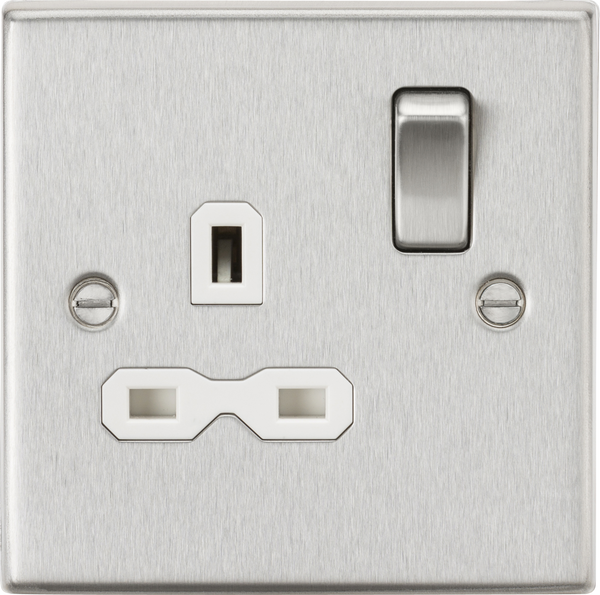 Knightsbridge MLA CS7BCW 13A 1G DP Switched Socket with White Insert - Square Edge Brushed Chrome