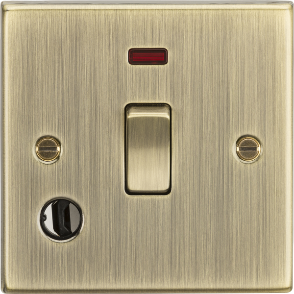 Knightsbridge MLA CS834FAB 20A 1G DP Switch with Neon & Flex Outlet - Square Edge Antique Brass