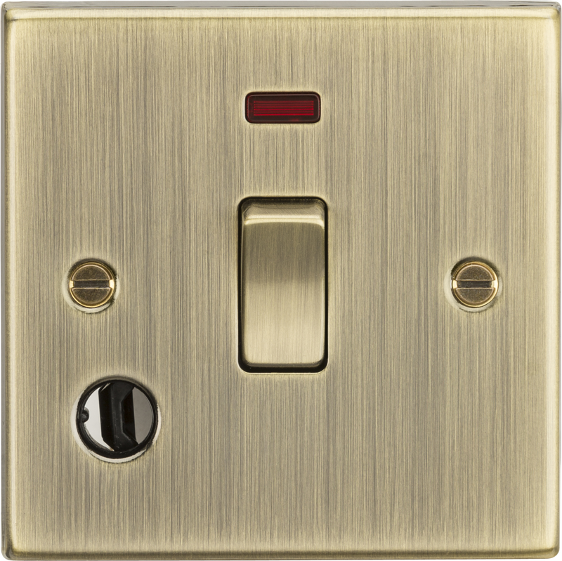 Knightsbridge MLA CS834FAB 20A 1G DP Switch with Neon & Flex Outlet - Square Edge Antique Brass