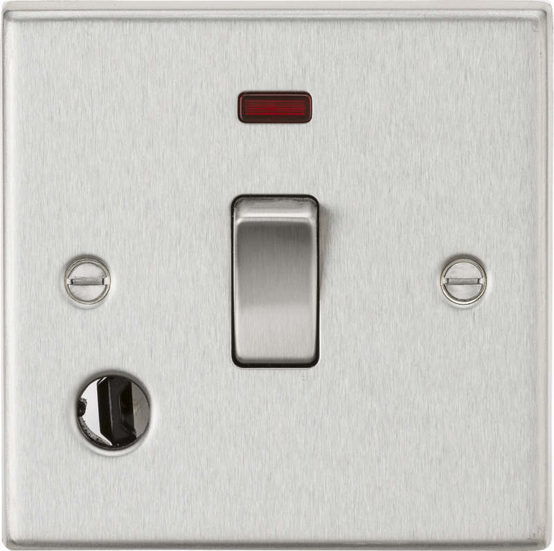 Knightsbridge MLA CS834FBC 20A 1G DP Switch with Neon & Flex Outlet - Square Edge Brushed Chrome