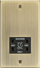 Knightsbridge MLA CS89AB 115-230V Dual Voltage Shaver Socket with Black Insert - Square Edge Antique Brass