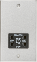 Knightsbridge MLA CS89BC 115/230V Dual Voltage Shaver Socket with Black Insert - Square Edge Brushed Chrome