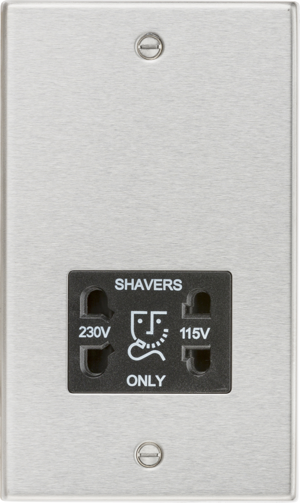 Knightsbridge MLA CS89BC 115/230V Dual Voltage Shaver Socket with Black Insert - Square Edge Brushed Chrome