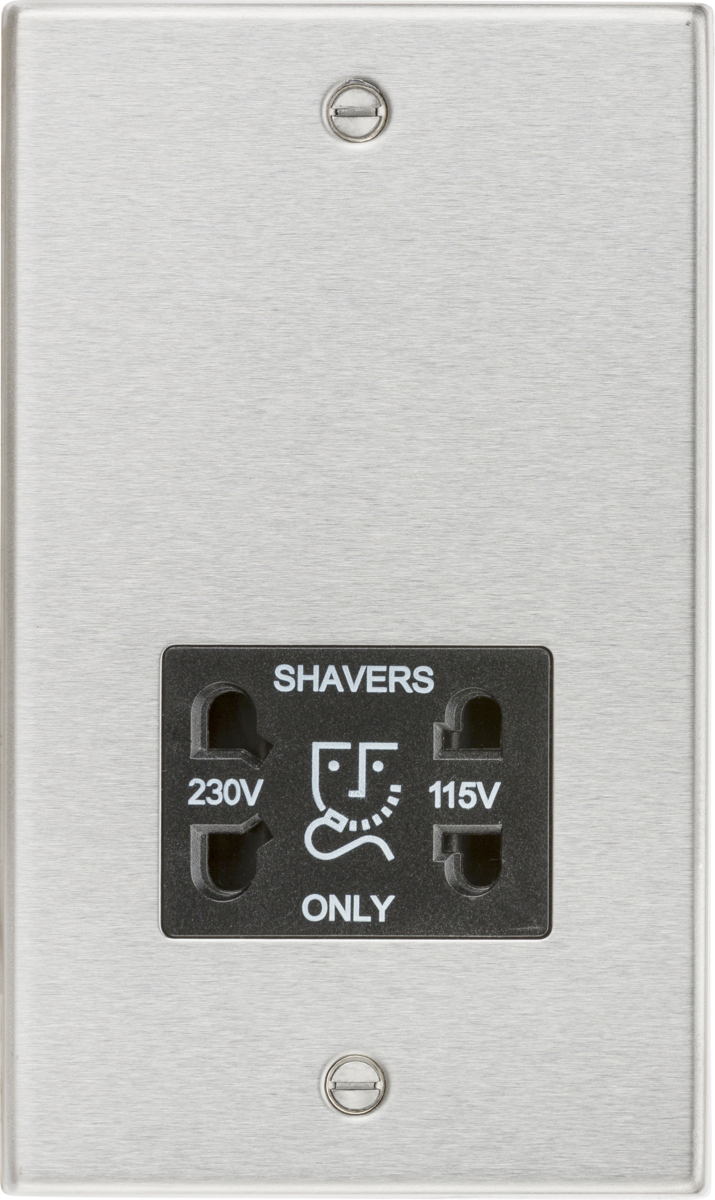 Knightsbridge MLA CS89BC 115/230V Dual Voltage Shaver Socket with Black Insert - Square Edge Brushed Chrome