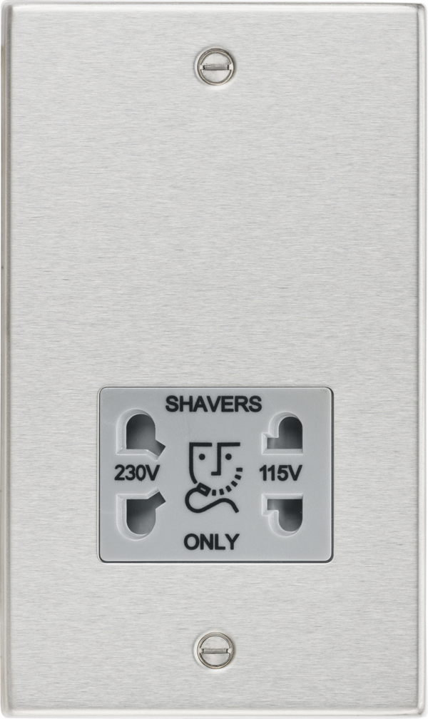 Knightsbridge MLA CS89BCG 115/230V Dual Voltage Shaver Socket with Grey Insert - Square Edge Brushed Chrome