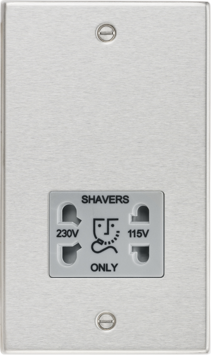 Knightsbridge MLA CS89BCG 115/230V Dual Voltage Shaver Socket with Grey Insert - Square Edge Brushed Chrome